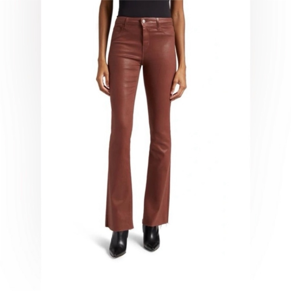 NEW L’AGENCE $295 Ruth Coated High-rise Coated Pants in Dark Cinnamon Size 26